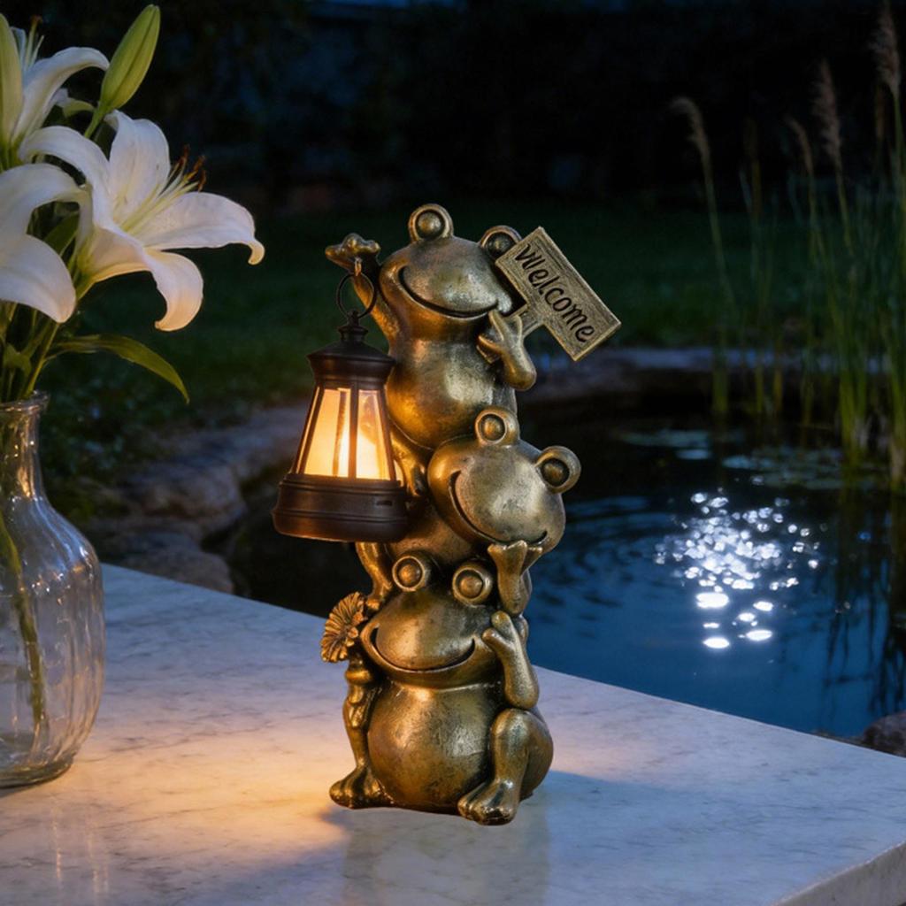 Solar Garden Light Frog Statue Decorative Frog Path Lamps with Lantern Solar Lantern Lights Outdoor Garden for Patio Lawn
