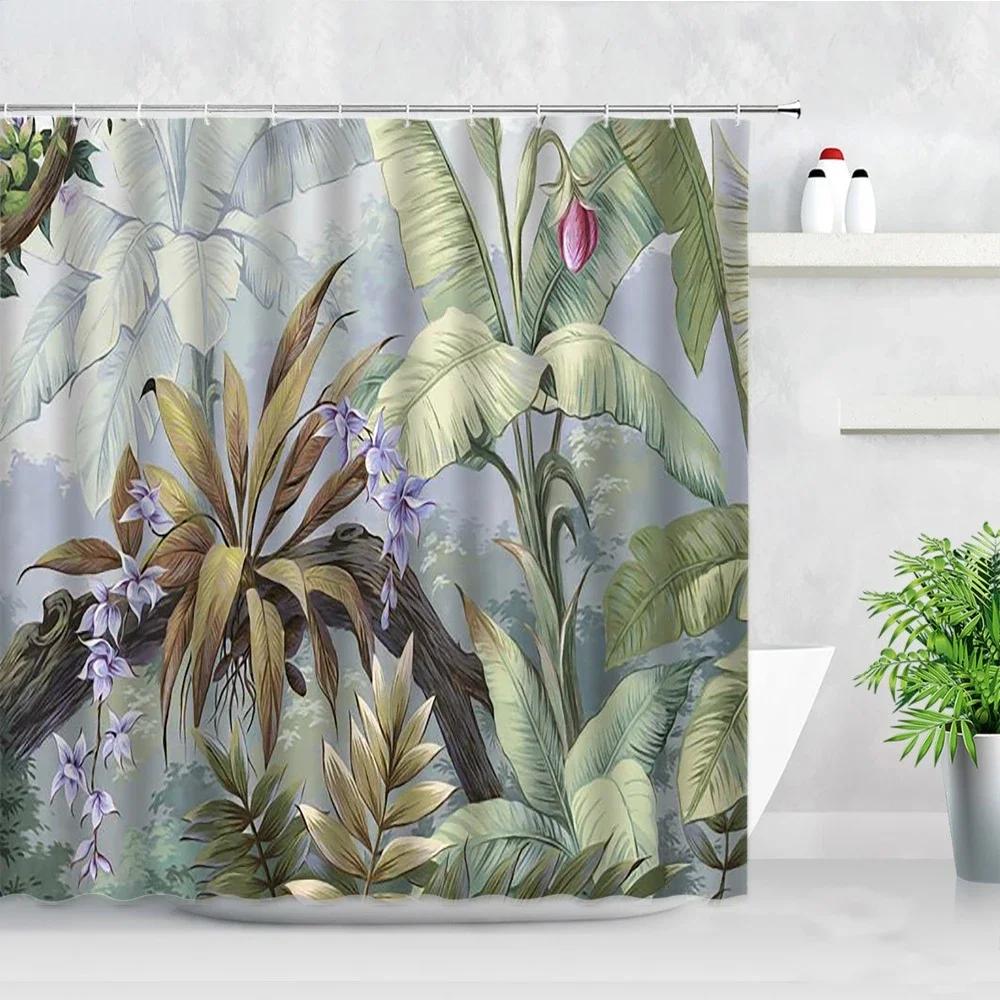Tropical Paradise Shower Curtain, Exotic Plants & Animals, Waterproof for Bathroom Decor, Enhance Home with Nature's Beauty