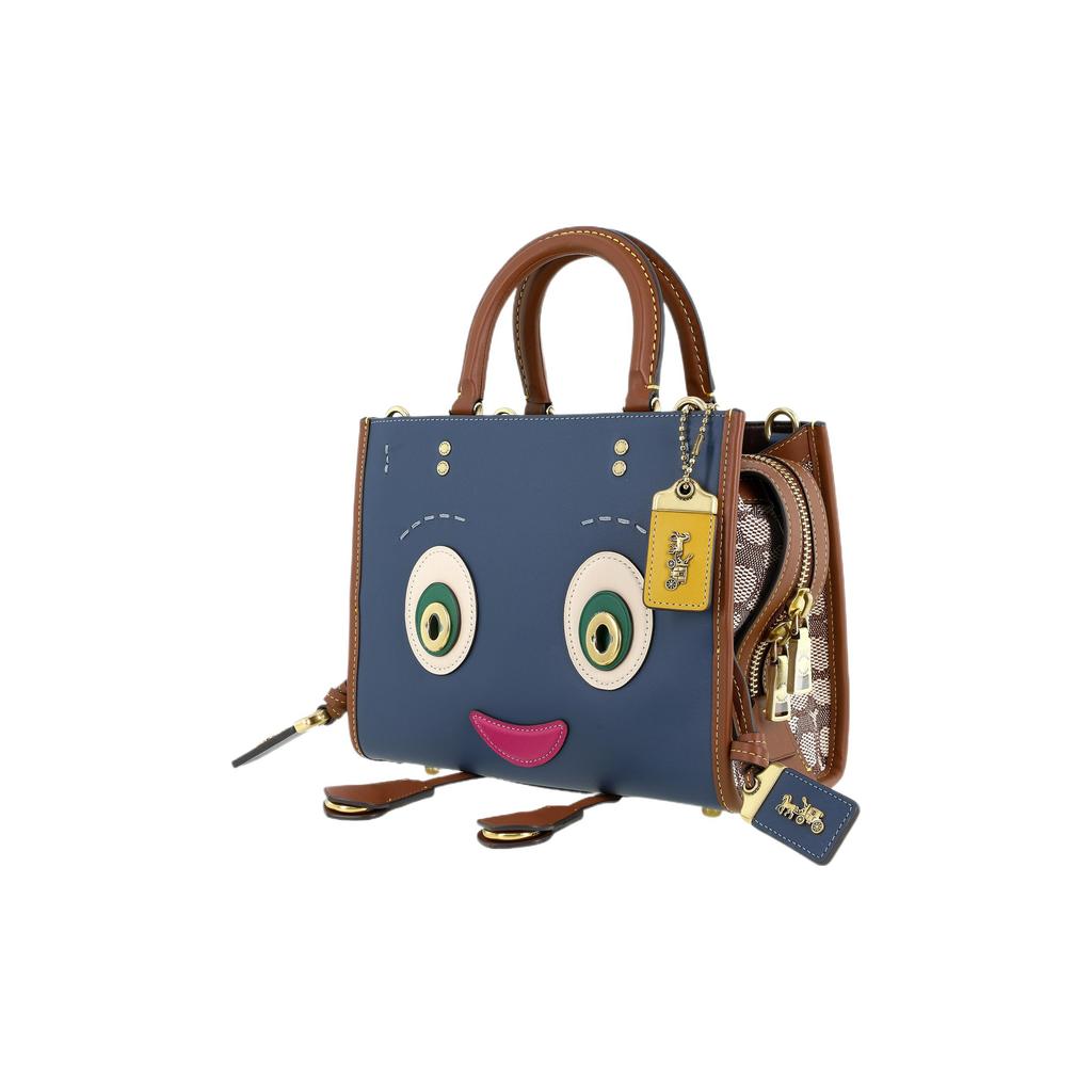 New COACH Rogue Cow Leather Handbag, Shoulder Bag, Crossbody Bag Trumpets Women's Denim Blue CC398-B4EI