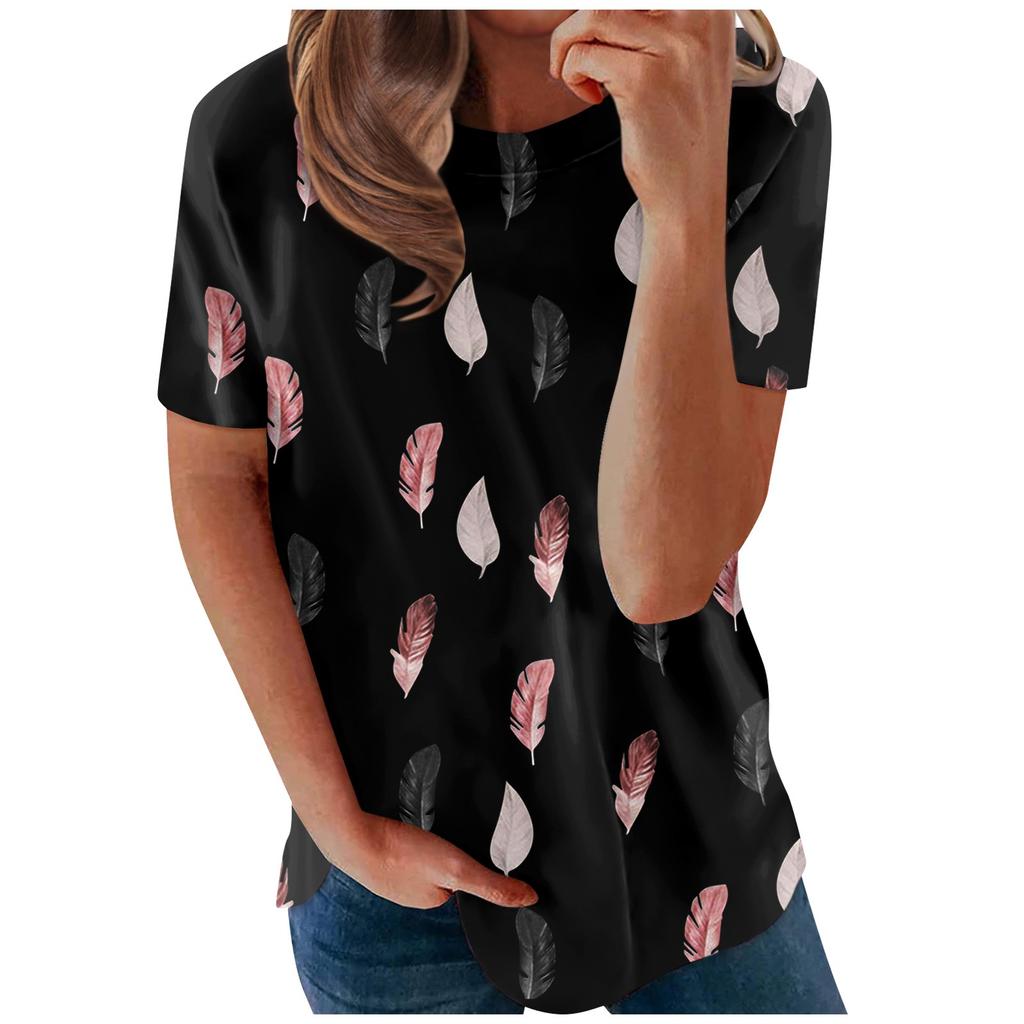 Women's Fashion Casual Print Round-neck Short Sleeves Printed T-shirt