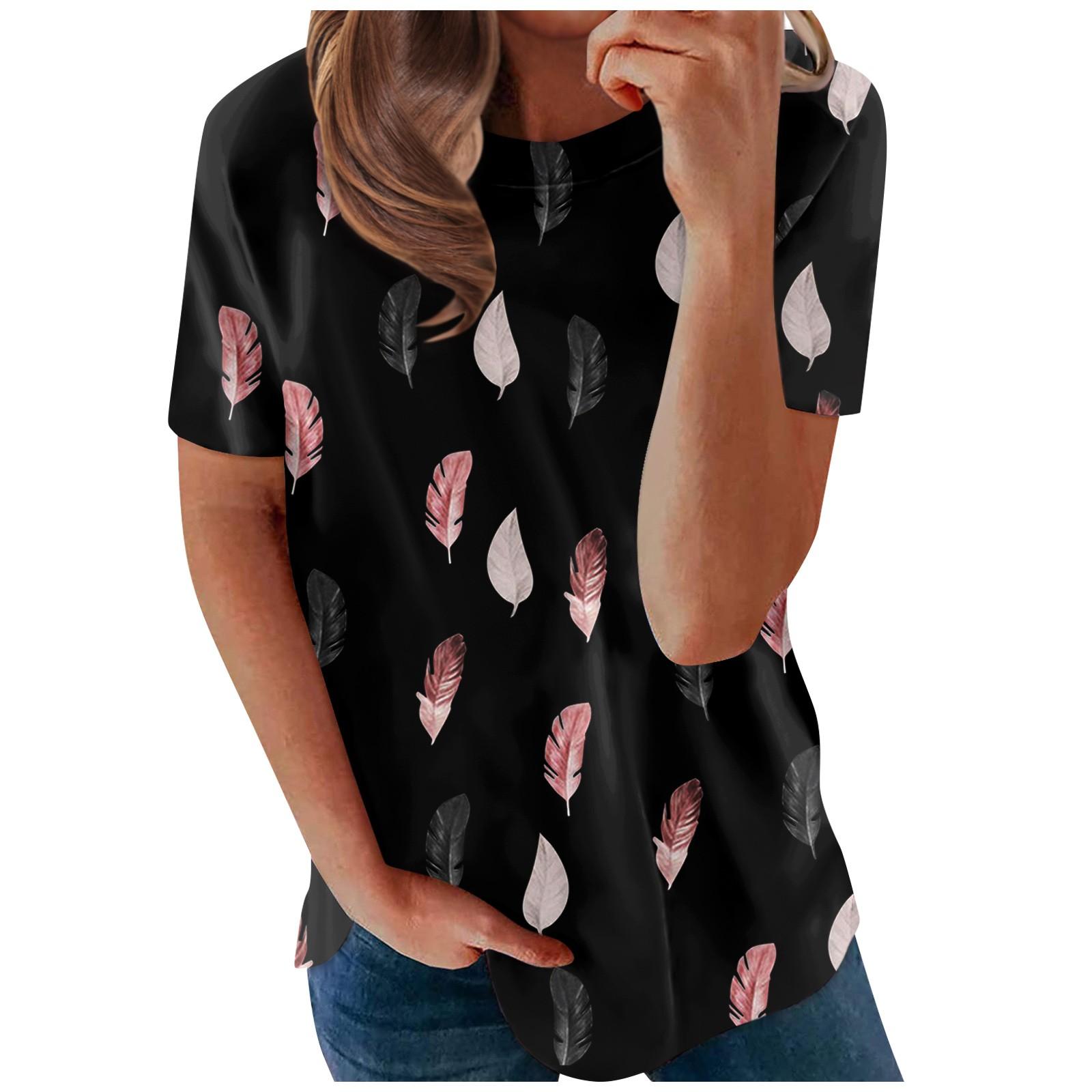 Women s Fashion Casual Print Round-neck Short Sleeves Printed T-shirt XXXXL чёрный