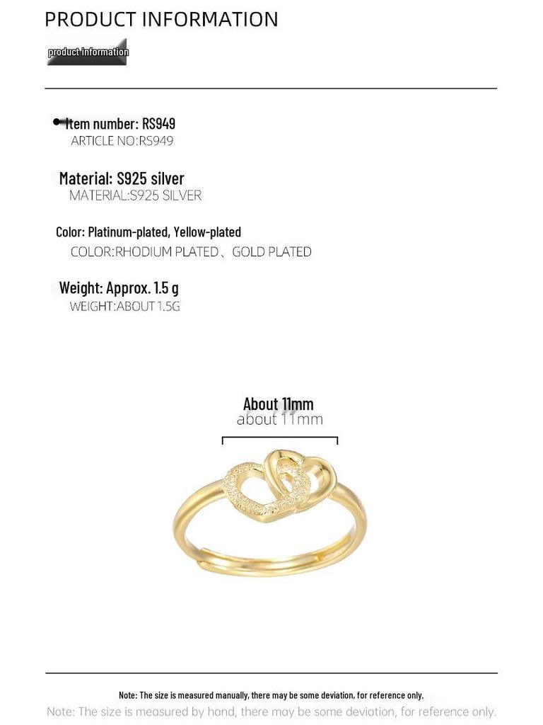 Banyan Tree S925 Silver Heart-to-Heart Double Love Ring for Women - Simple, Versatile, High-End Gift.