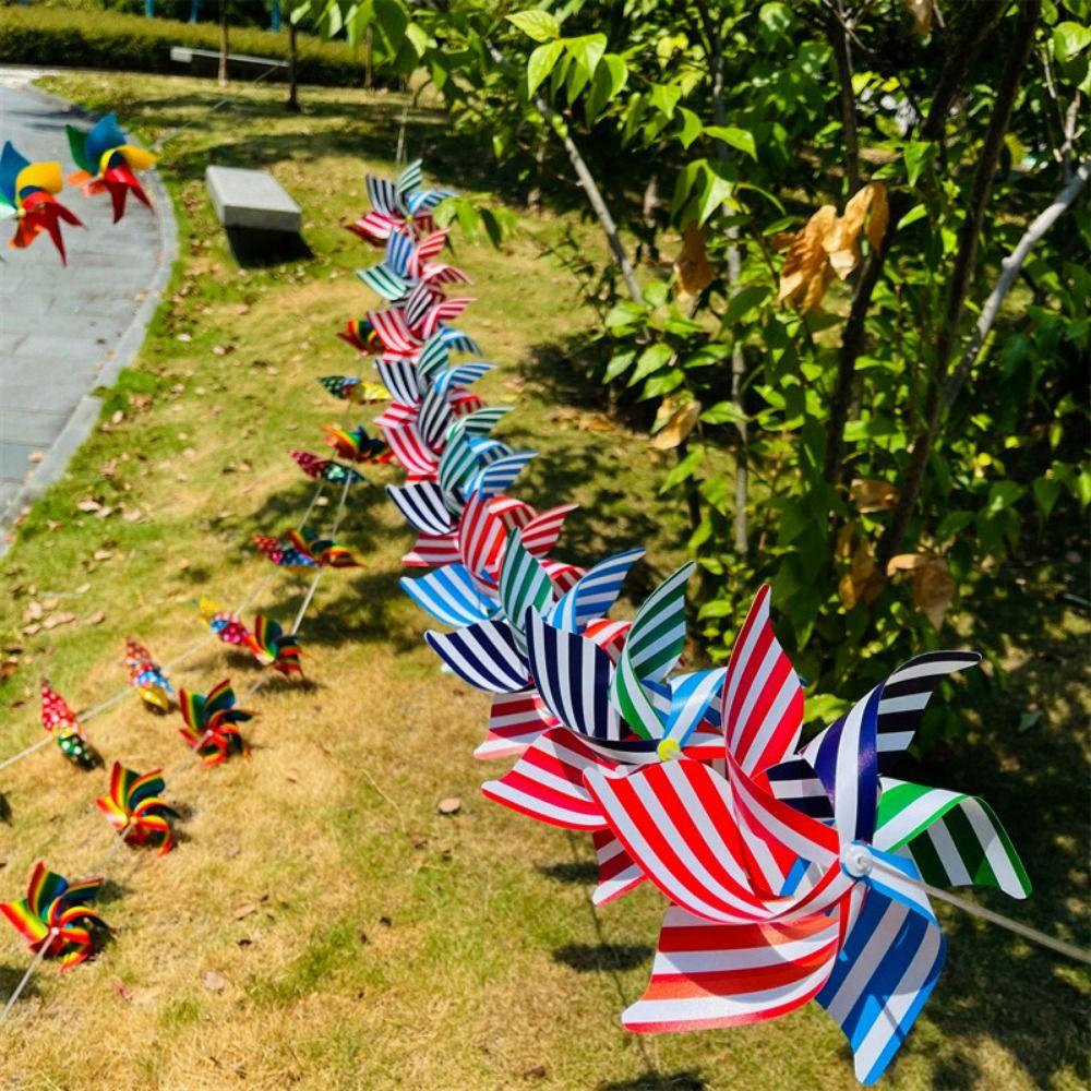 10pcs Handmade 6 Leaves Pinwheels Plastic String Windmill Arch Corridor Yard and Garden