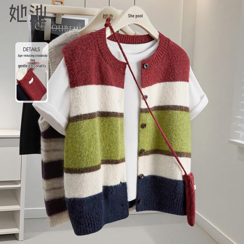 Women s Wool Blend Striped Knit Vest One Size Fits All