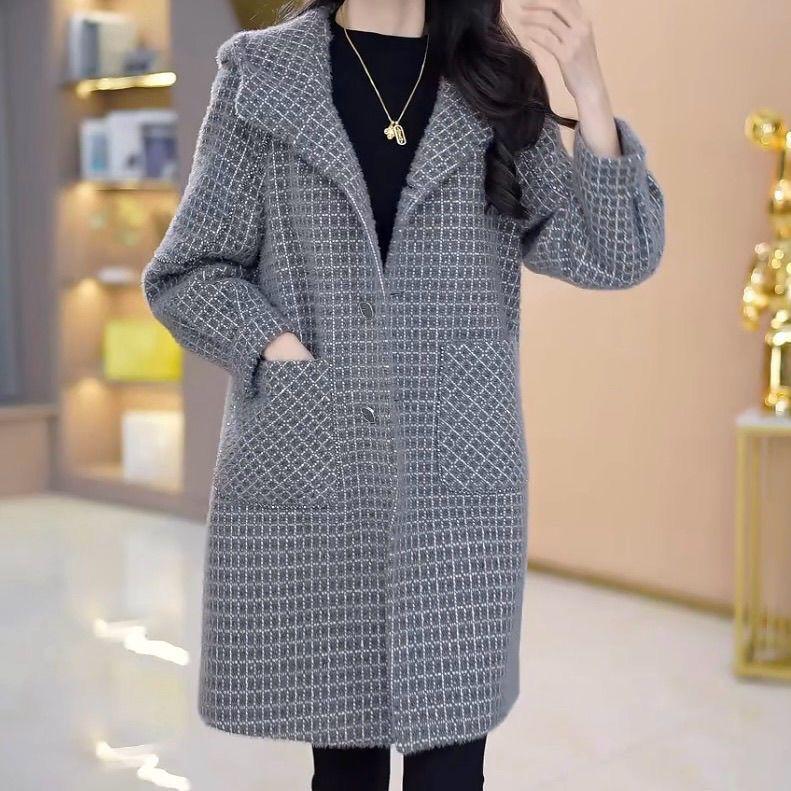 

Женское шерстяное пальто 2024: Осень/Зима, Плюс Бархат, Стройнящий, Скрывающий недостатки фигуры, Высокая Мода 2XL