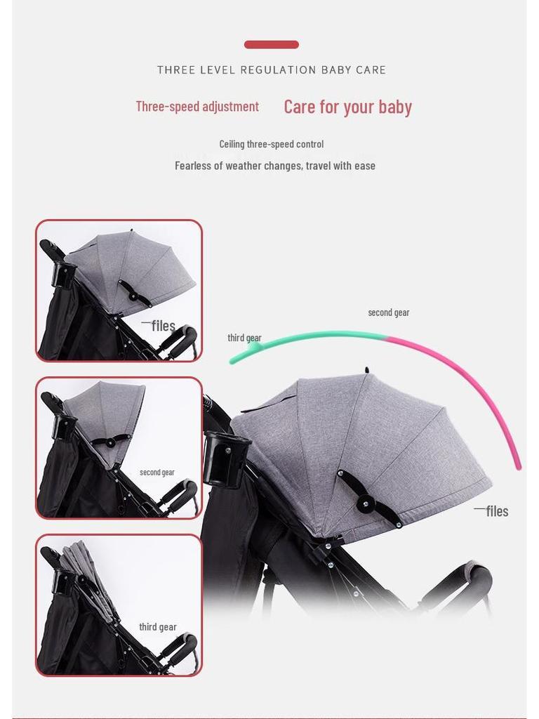 Compact Baby Stroller: Foldable with Recline, Shock Absorption, All-Weather Brakes, and Anti-Hunchback Design.