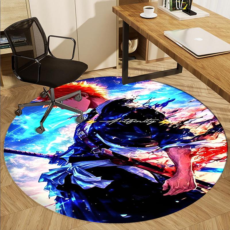 BLEACH Pattern Round Rug, Indoor/Outdoor Mat, for Picnic, Gameroom, Bedroom, Office, Living Room, Home Decor Carpet, Birthday Gift