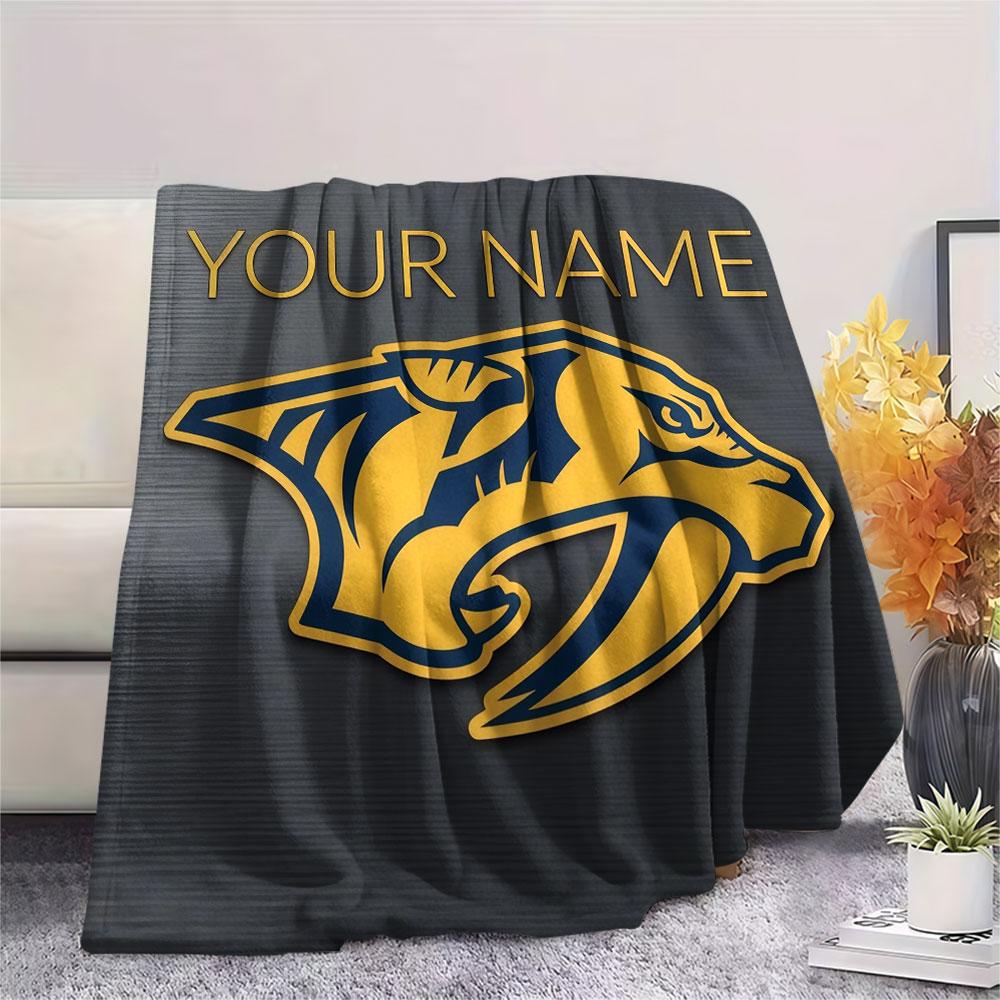 Custom Name,Nashville Predators Printed Flannel Blanket, soft throw for bedroom sofa, washable, Christmas present, great gift.