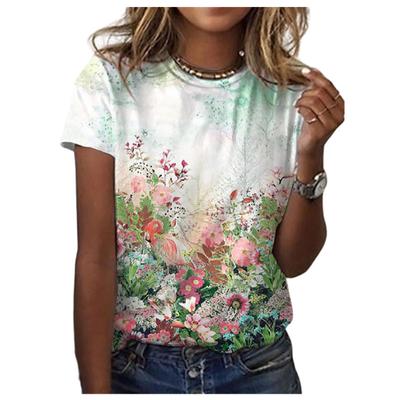 Damen Neues Rundhals 3D-bedrucktes Kurzarm Locker sitzendes Kurzarm-T-Shirt