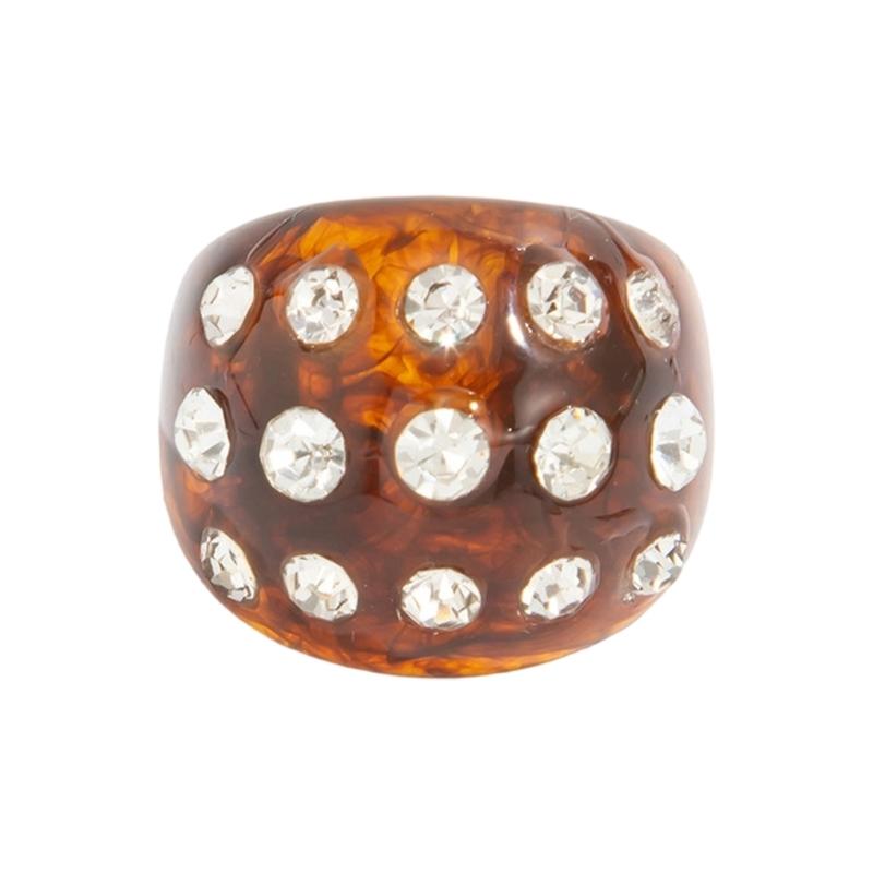 

High Quality Retro Amber Resin Ring with Diamonds Studs in Punk Style for Versatile and Comfortable Everyday Wear