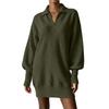 Women's Loose Fit Mid-Length Knit Sweater Dress with Sleeves and Turn-Down Collar