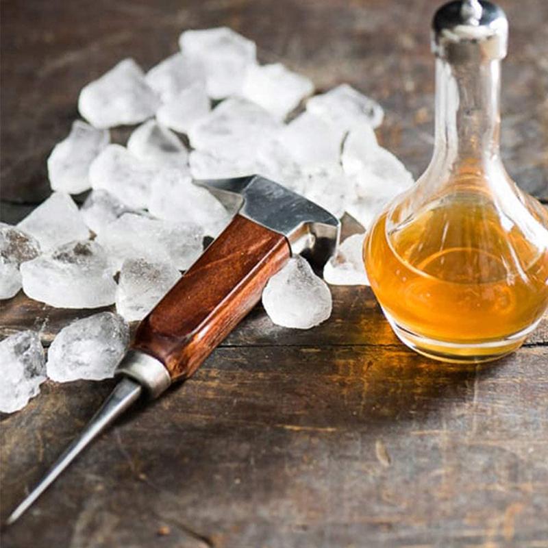 Pique à glace - Pique à glace en acier inoxydable avec manche en bois, Broyeur à glace de style japonais idéal pour les bars, les barmans