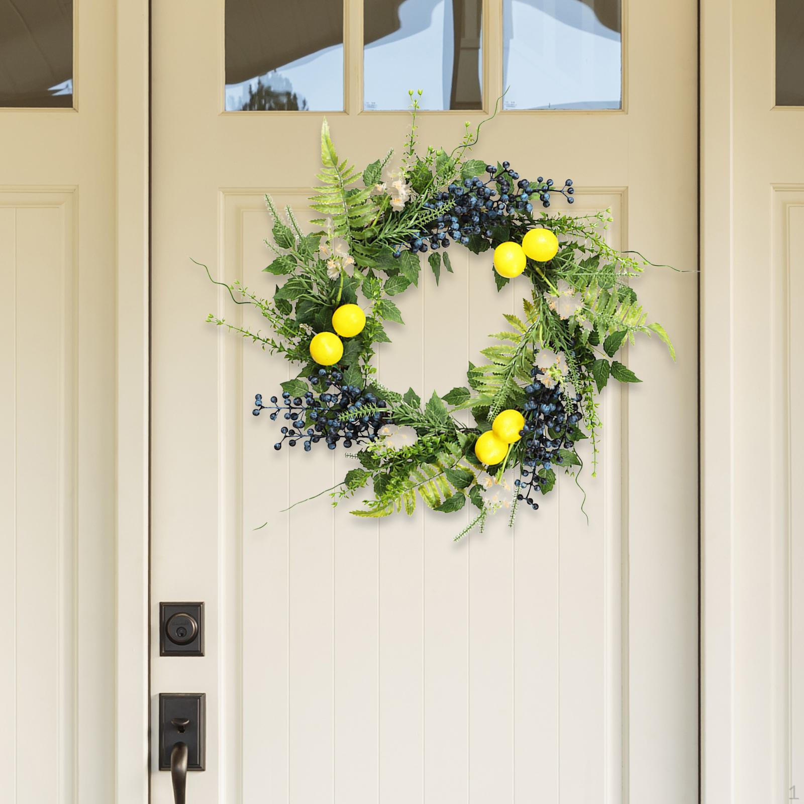 

Summer Wreath Artificial Lemon Blueberry for Front Door Rustic Easy to Hang Home Decor
