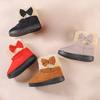 Girls Cute Bowknot Solid Color Winter Warm Snow Ankle Boots Slip On Flat Shoes