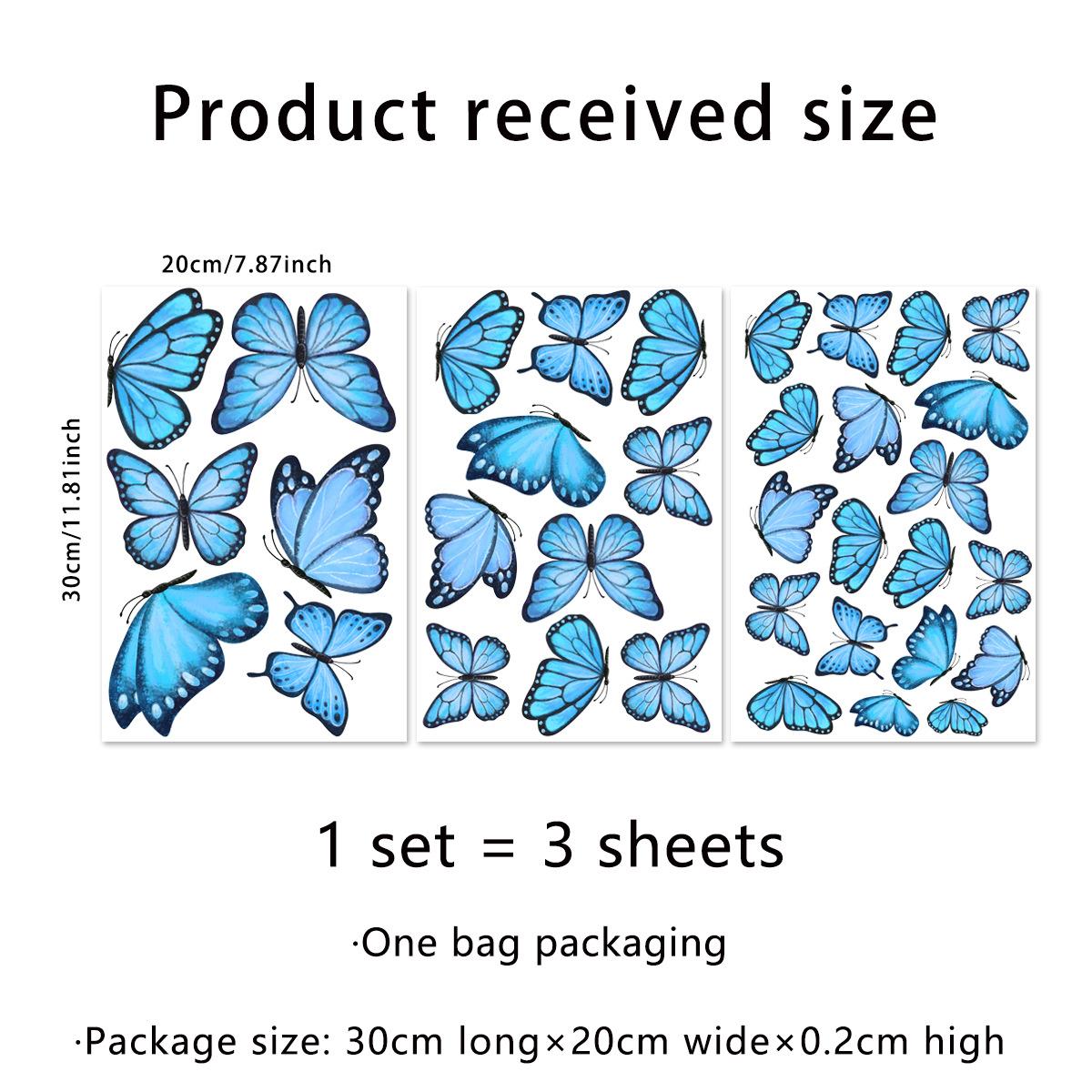 

New Design Blue Purple Butterfly Decorative Wall Stickers for Toilet Sink Bathtub Balcony Background Self-Adhesive Wall Decals 20x30cm 3pcs