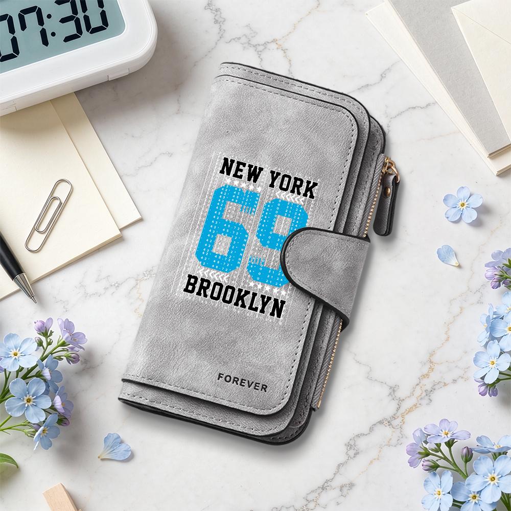 Fashion New York Brooklyn Print Long Wallet Multi Slot Card Holder Portable Money Purse for Daily Use