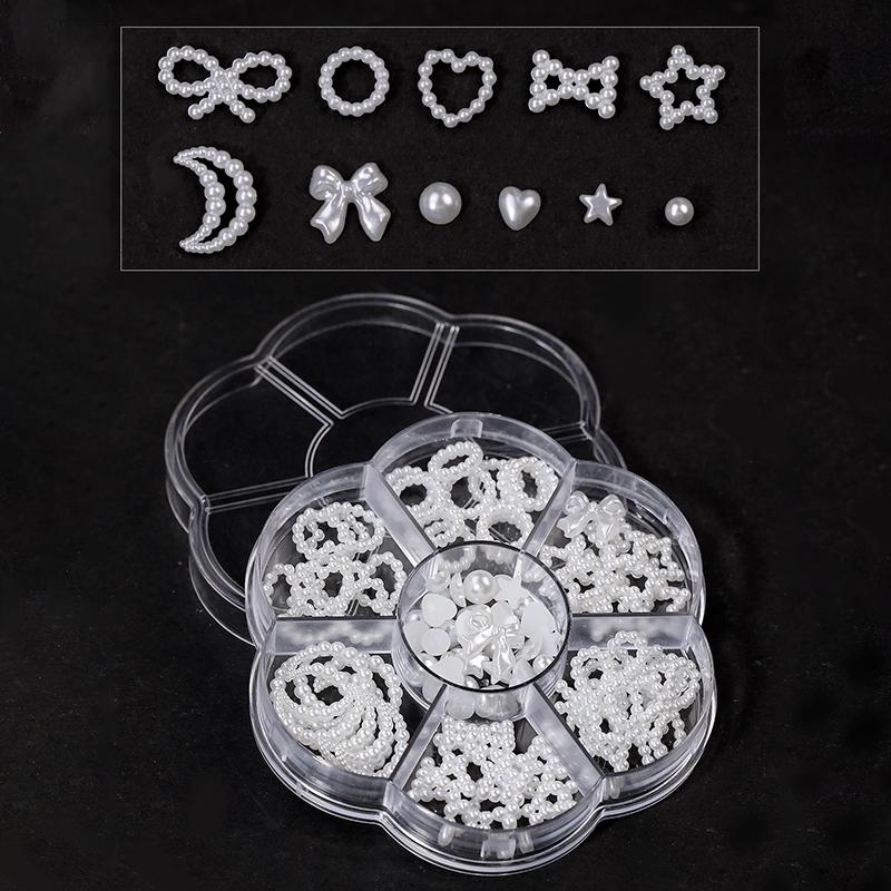 

White Pink Heart Pearl Nail Decoration Hollow Charms Boxed 3D Semicircle DIY Nail Art Accessories For Women Girl Nails белый