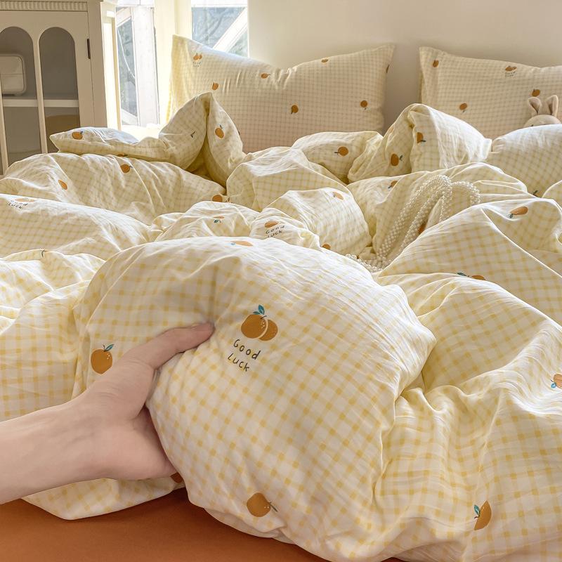 2025 New Style Summer Bedding Set: Double Layer Gauze Bed Sheet & Duvet Cover, Dormitory Four-Piece Set