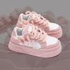 Fashion Women Pink Platform Skateboard Shoes Fashion Lace-up Comfortable Vulcanized Shoes Women Casual Sneakers Pu Leather Jogging Shoes