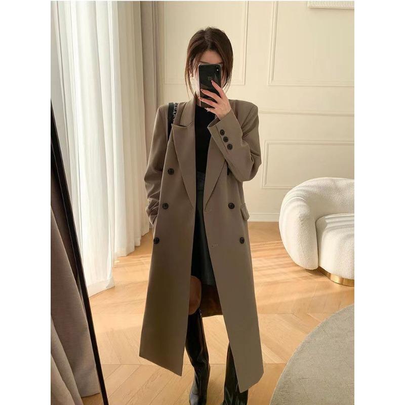 Women S Mid Length Trench Coat Double Breasted Notched Lapel Elegant Style