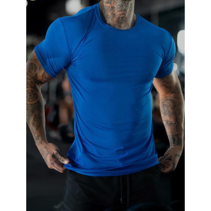 Large Size Matte Plain Men'S Summer Sports Fitness Casual Stretch Round Neck Short Sleeve T-Shirt For Men