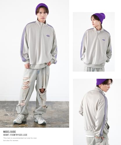 [IMPROVES] [SIDEWAYSTANCE] Embroidered One-Point Line Jersey Long Sleeve Half-Zip Jacket