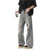 American ripped jeans men's new summer trend wear thin high street ruffian handsome loose wide-leg pants