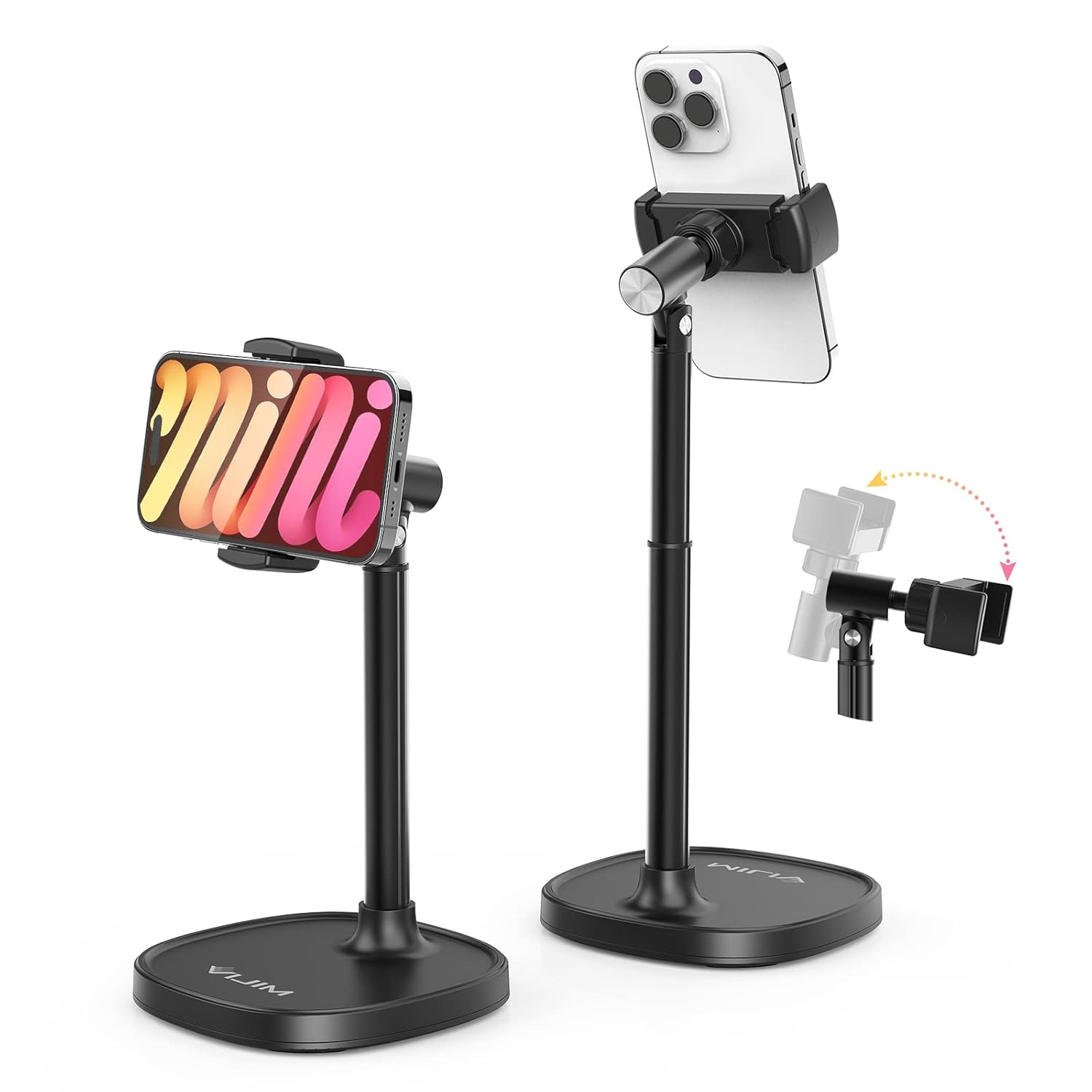 

Ulanzi tabletop smartphone holder stand freely rotatable horizontal/vertical placement mobile photography/video streaming height adjustable angle drop