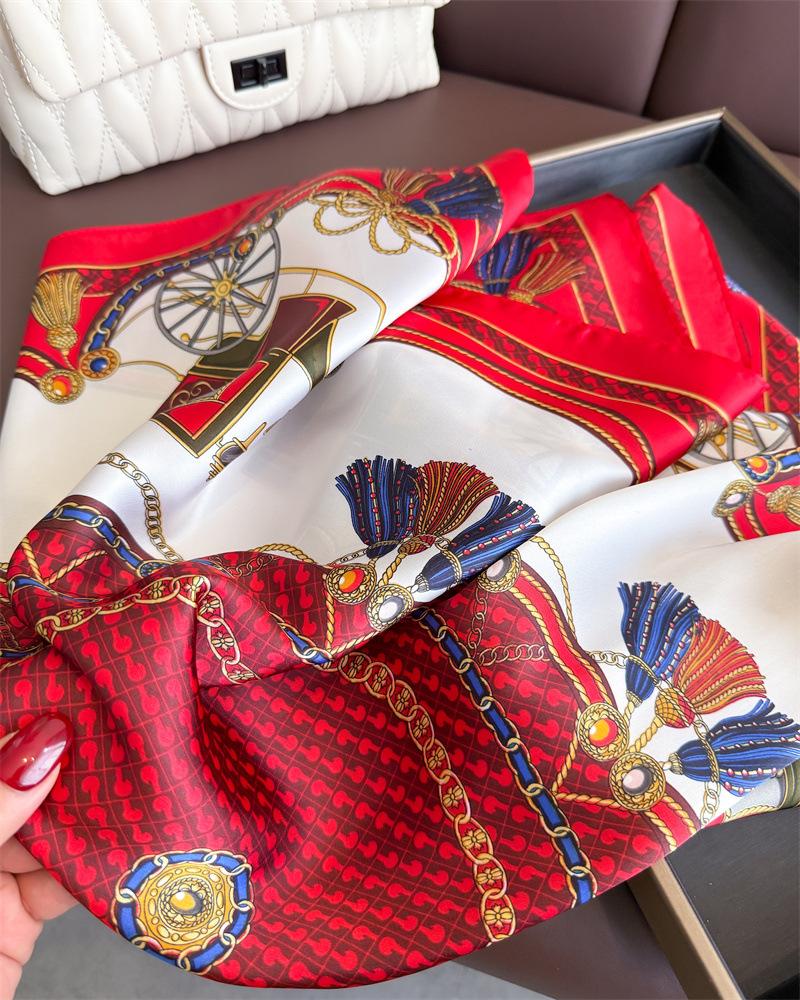 Designer Silk Square Scarf Women Satin Shawl Wrap Hijab Female Hair Band Wrist Luxury Headkerchief 70*70cm Echarpe  Bandana