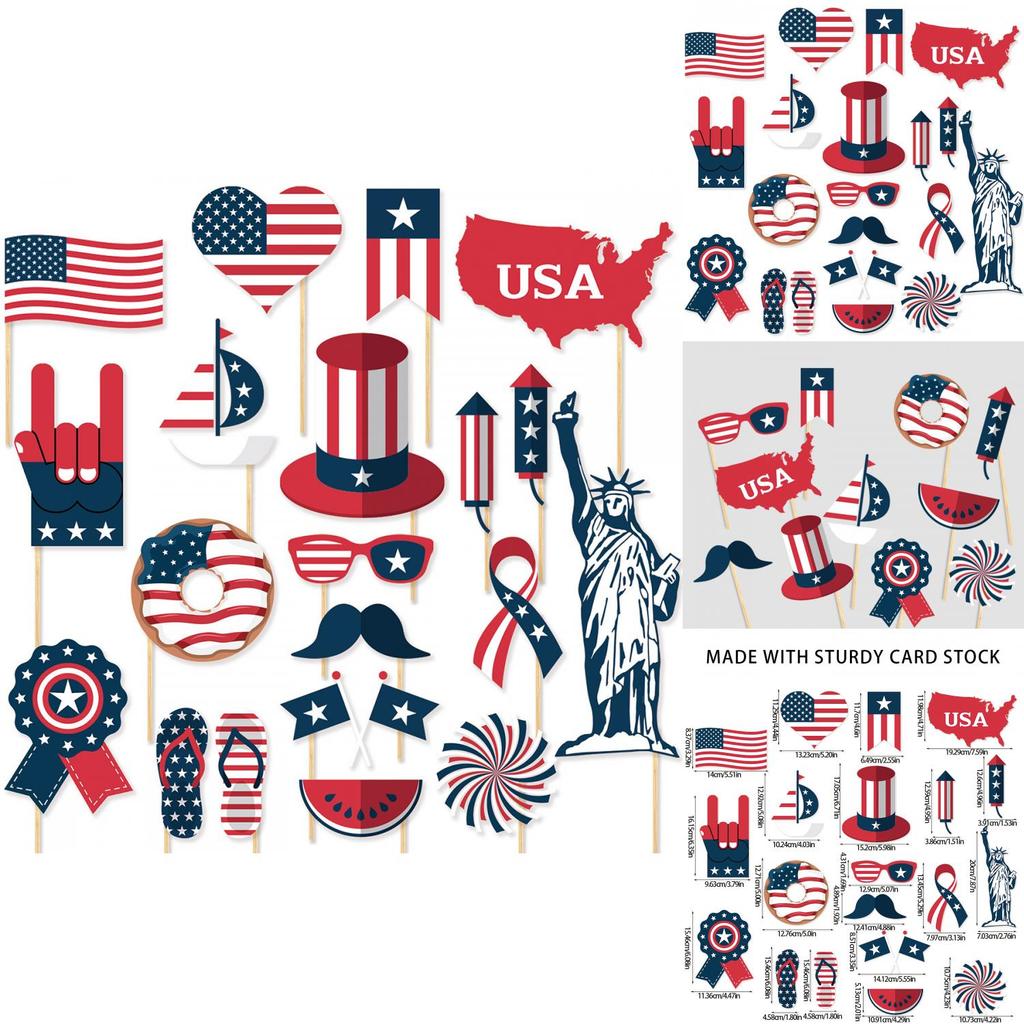 American Independence Day Photo Props Set With 20 Paper Party Decorations For Celebrations