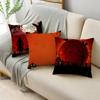 Red Halloween Night Moon Graveyard Bat Scarecrow Linen Throw Pillowcase Decorative Cushion Cover For Sofa Living Room Party
