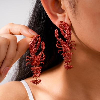 Exaggerated Multi-Color Baked Paint Crayfish Earrings for Women Ladies New Beach Vacation Pendant Earrings Jewelry Accessories
