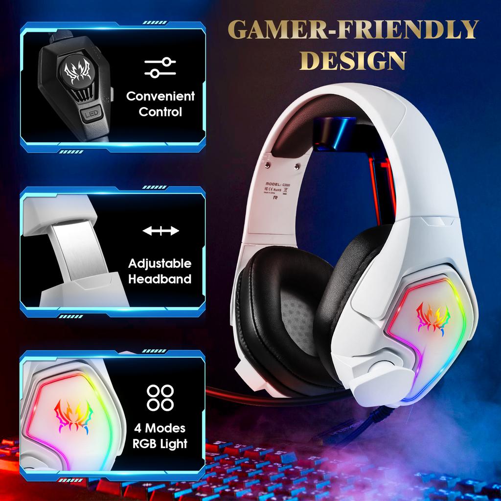 KOTION EACH G3000 For PS4/PS5/PC Gaming Headset RGB Light Wired Headphone with Splitter Cable