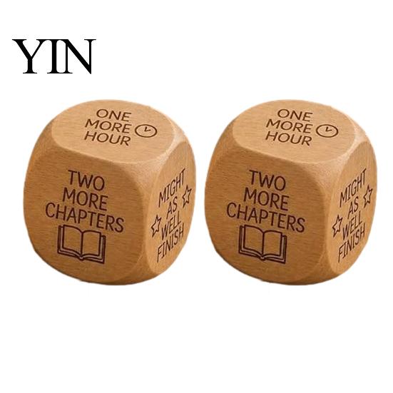 Gamified Reading Accessory Wooden Decision Dice, 6-Sided Wood Engraved Quotes Prompt, Natural Literary Habit Forming Tool Charm, Fun Companion