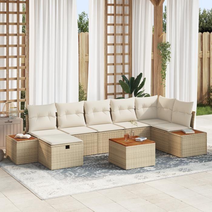 VidaXL Ensemble de Canapé de Jardin 8 Pièces avec Coussins Beige Poly Rattan 3359648