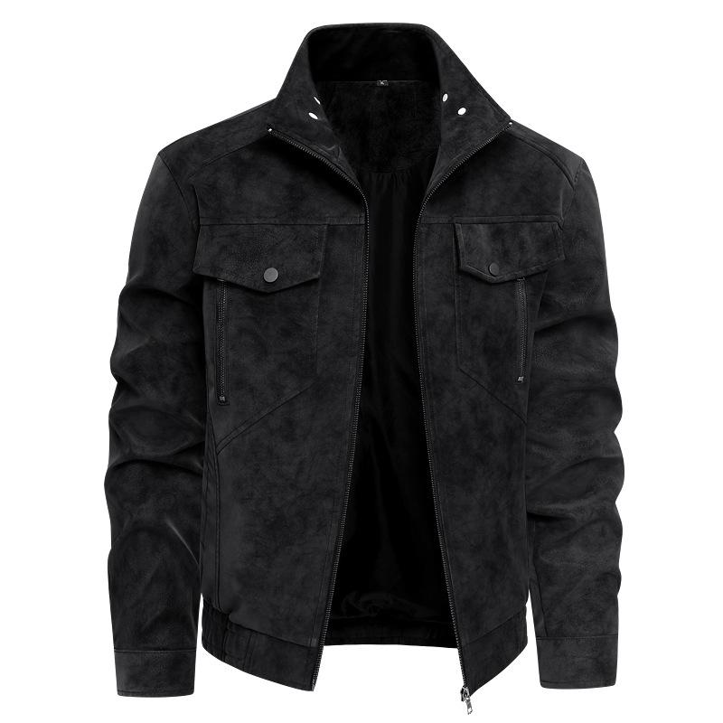 Men's Genuine Leather Stand Collar Jacket - Trendy, Versatile, Business Casual Motorcycle Outerwear