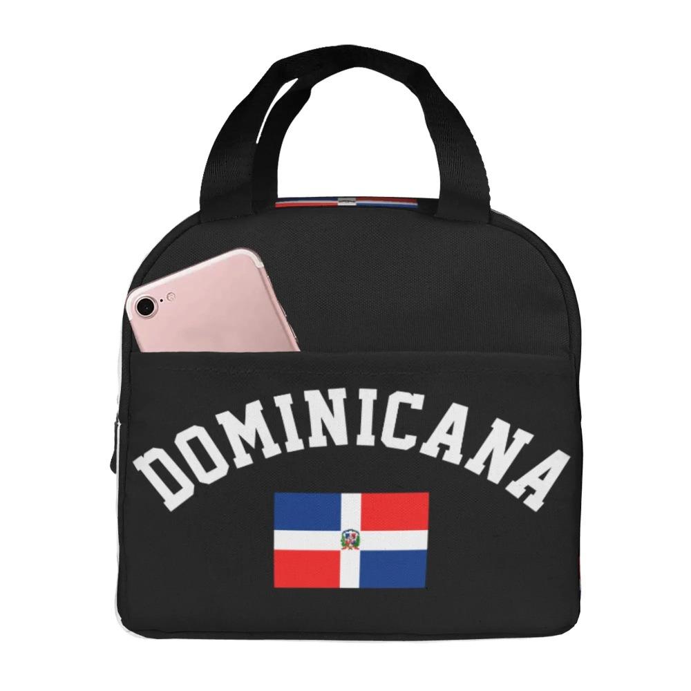 

Dominican Republic Flag Lunch Bags for Women Men Portable Reusable Insulated Lunch Bag with Front Pocket Cooler Bag for Work 22x20x13CM