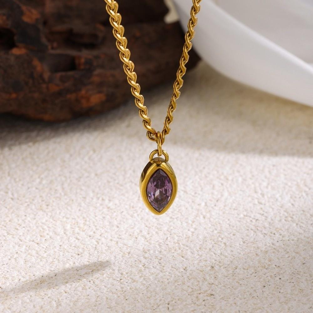 Jewelry Oval Pendant Necklace Stainless Steel Clavicle Chain Fashion Cubic Zirconia Necklace  Women