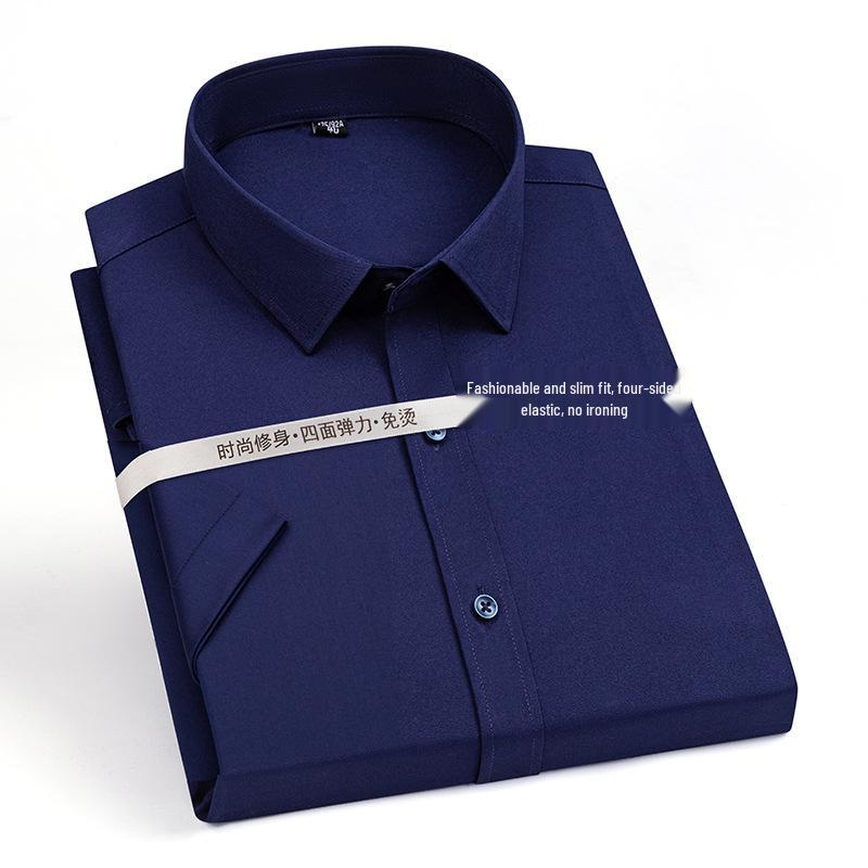 2025 Men's Stretch Short-Sleeve Business Shirt, Solid Color, Formal Interview/ Casual, Iron-Free