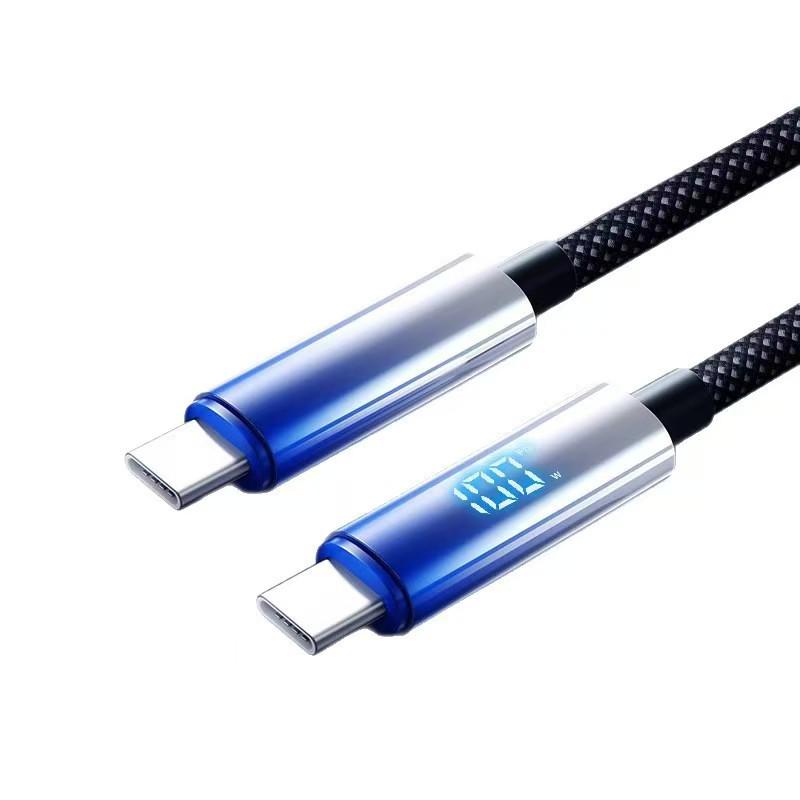 100W Dual Type-C Super Fast Charging Cable with Digital Display for Apple & Huawei (15/16/17) - 6A