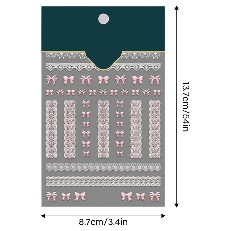 Lace Bowknot Nail Art Stickers 5D Embossed Nail Stickers Bowknot White Lace Self Adhesive Nail Art Supplies Decals