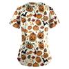 Women's Fashion Halloween Printed Short Sleeve V-neck Tops Working Pocket Blouse