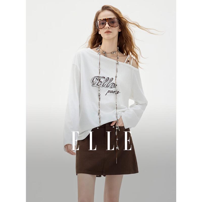 ELLE Women s Embroidered Asymmetrical Long Sleeve T-Shirt M