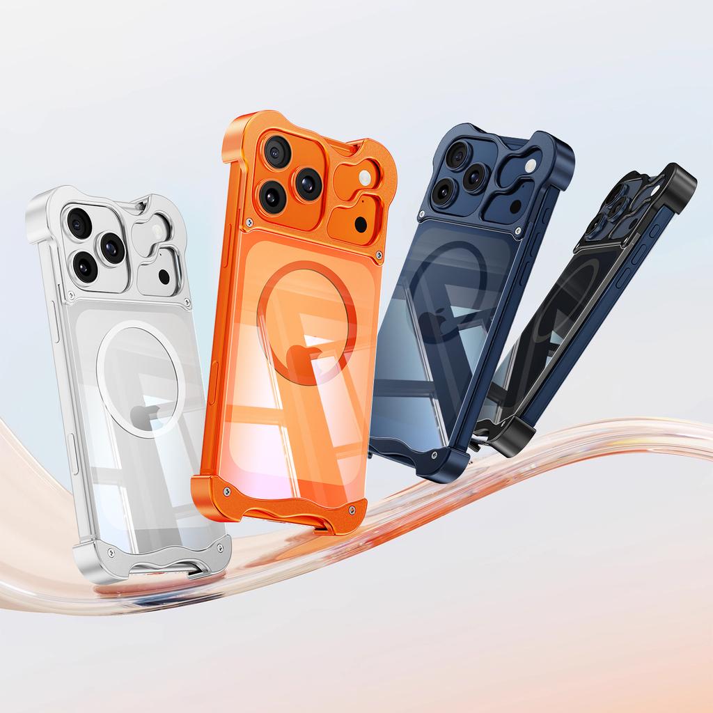 Frameless Magnetic Case For iPhone 17 Air 16 15 Pro Max Magnetic Cover Metal Corner Pad Protection PC HD Transparent Back Panel