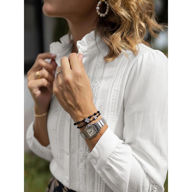 Spring Autumn New Elegant Artistic Style Lace Splicing Stand Up Collar Long Sleeve White Shirt For Women Blusas Femininas