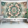 2D Watercolor Mandala Tapestry, Bohemian Teal Pink Flower Background Cloth