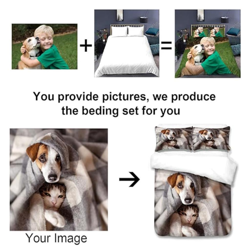 Personlig sengetøy med ditt eget bilde navn dynetrekk for barn og voksne tilpasset mikrofiber familie