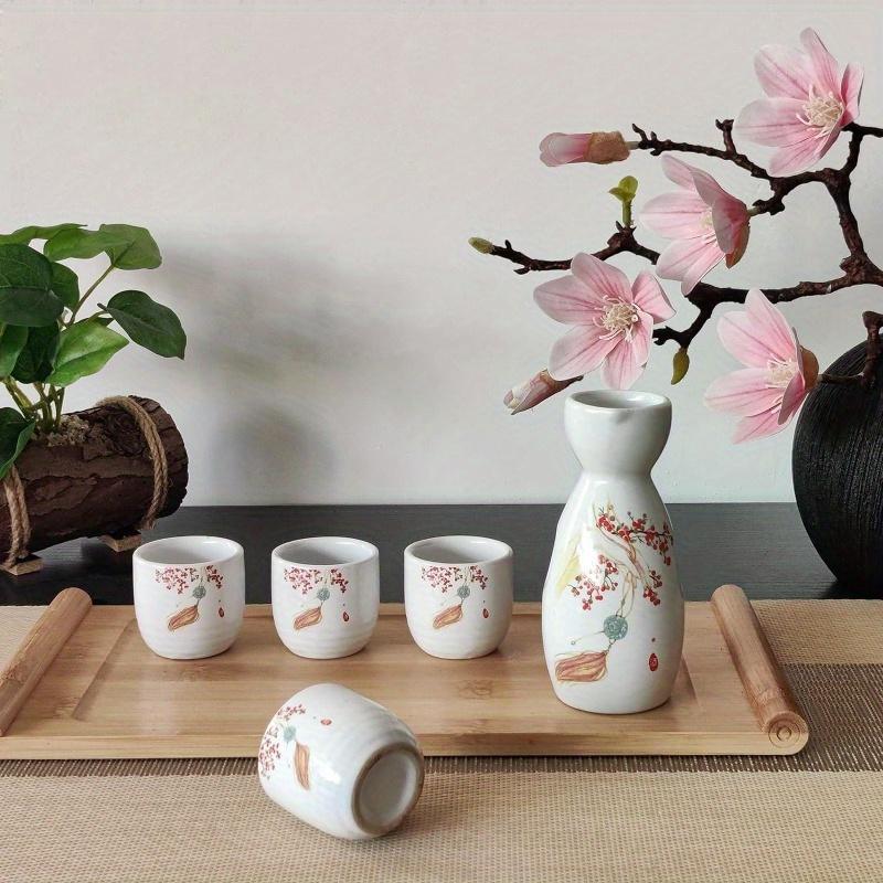 5pcs/set Ceramic Wine Glasses Set Creative Pattern Ceramic Cup And Kettle Portable For Outdoor Camping Picnic Birthday Gift