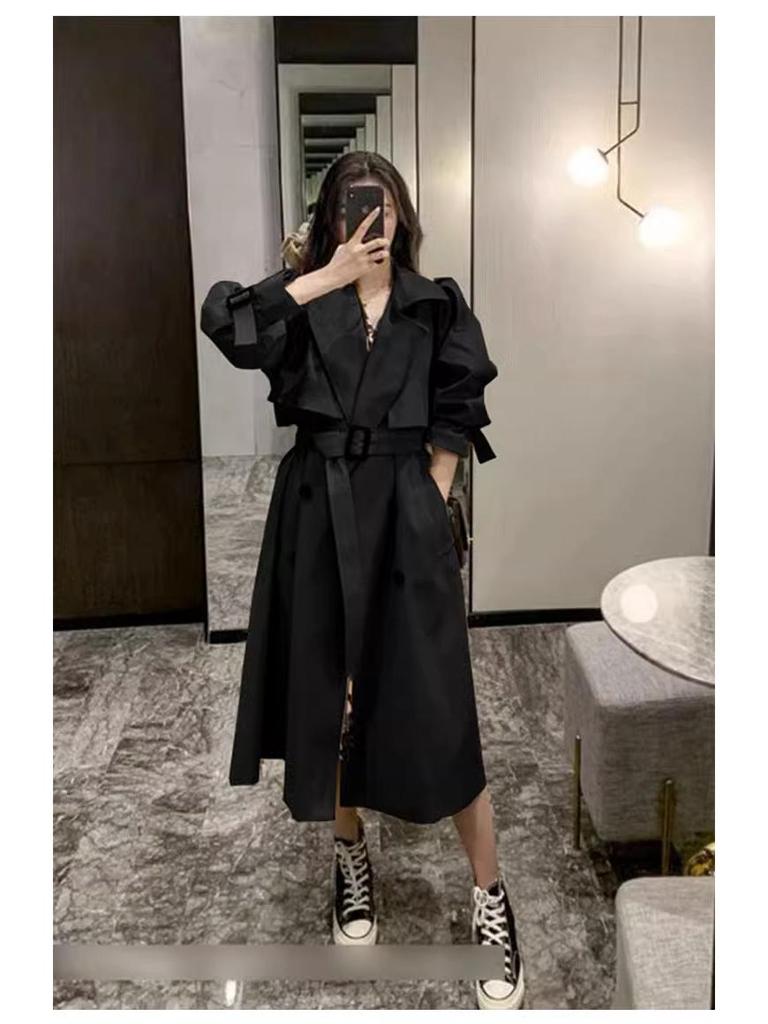 2025 Women's Mid-Length Trench Coat - Petite Fit, Korean & British Style for Autumn/Winter