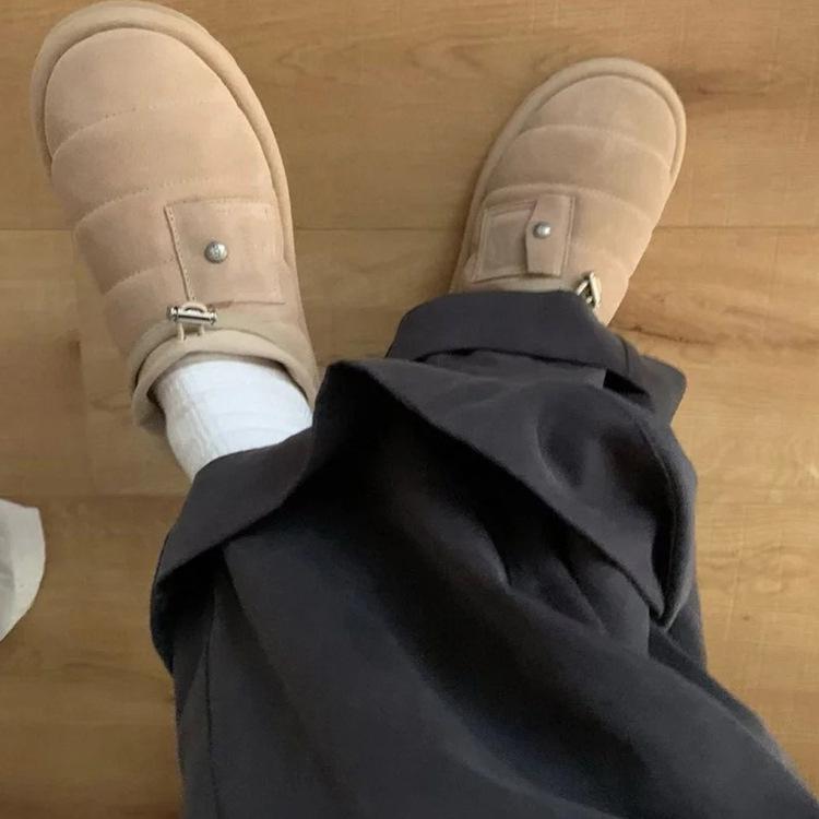 2025 Pocket Caterpillar Versatile Snow Boots Sheep One Pedal Thick-soled Tie Elastic Band Plush Thickened Cotton Shoes